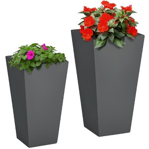2-Pack Outdoor Planter Set, Flower Pots with Drainage Holes, Durable & Stackable Plant Pot, 22in & 18in, for Porch, Entryway, Patio, Garden - 1 of 4