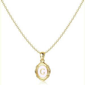 14K Gold Plated Oval Initial Necklace White Enamel Personalized Jewelry - 1 of 4
