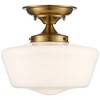 Regency Hill Schoolhouse Rustic Farmhouse Ceiling Light Semi Flush Mount Fixture 12" Set of 2 Soft Gold Metal White Opal Glass for Bedroom - 3 of 4