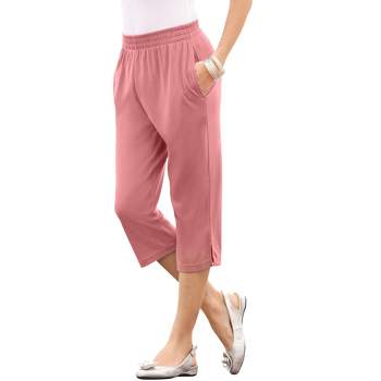 Roaman's Women's Plus Size Soft Knit Capri Pant - L, Pink : Target
