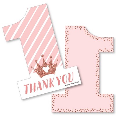 Big Dot of Happiness 1st Birthday Little Miss Onederful - Shaped Thank You Cards - Girl First Birthday Party Note Cards with Envelopes - Set of 12