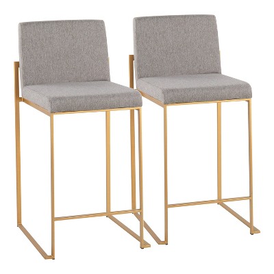 Set Of 2 Fujihb Polyester/steel Counter Height Barstools Gold/gray ...