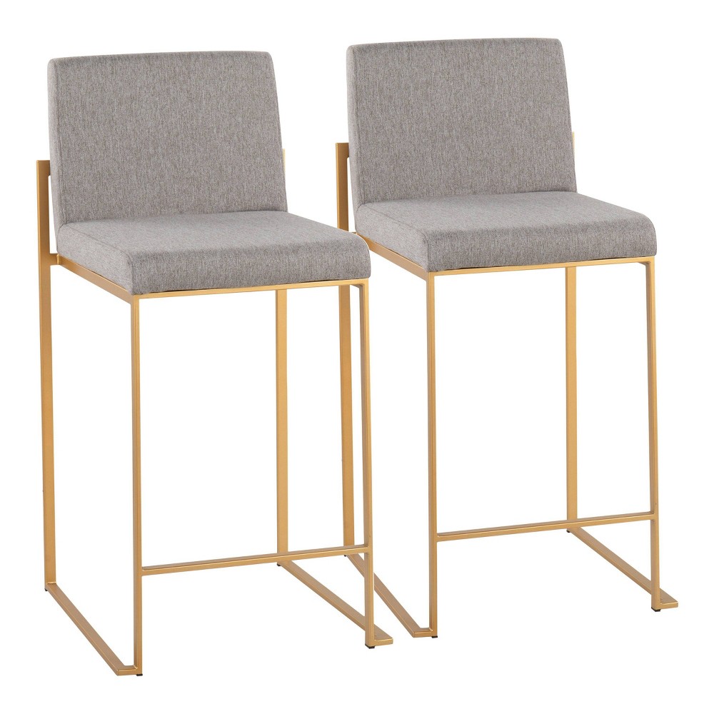 Photos - Chair Set of 2 FujiHB Polyester/Steel Counter Height Barstools Gold/Gray - LumiS