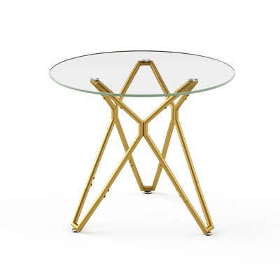 GlasFlength Dining Tables Modern Round Glass Top Table with Metal Base Simple Elegant Design for Small Spaces, Gold, 35.4"*35.4"*30.6"