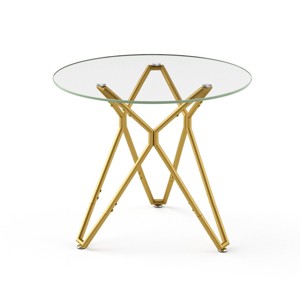 GlasFlength Dining Tables Modern Round Glass Top Table with Metal Base Simple Elegant Design for Small Spaces, Gold, 35.4"*35.4"*30.6" - 1 of 4