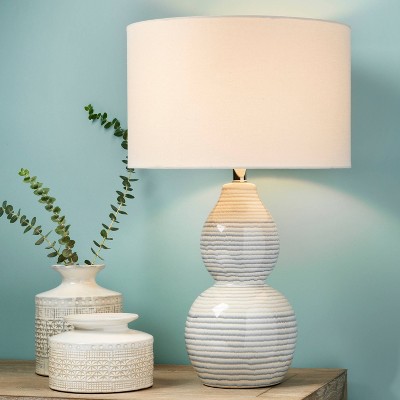 Catalina Wave Ceramic and Linen Double Gourd Table Lamp