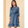 Allegra K Women's Solid Ruffle Hem 3/4 Sleeve A-Line Smocked Short Chiffon Dress - 2 of 4