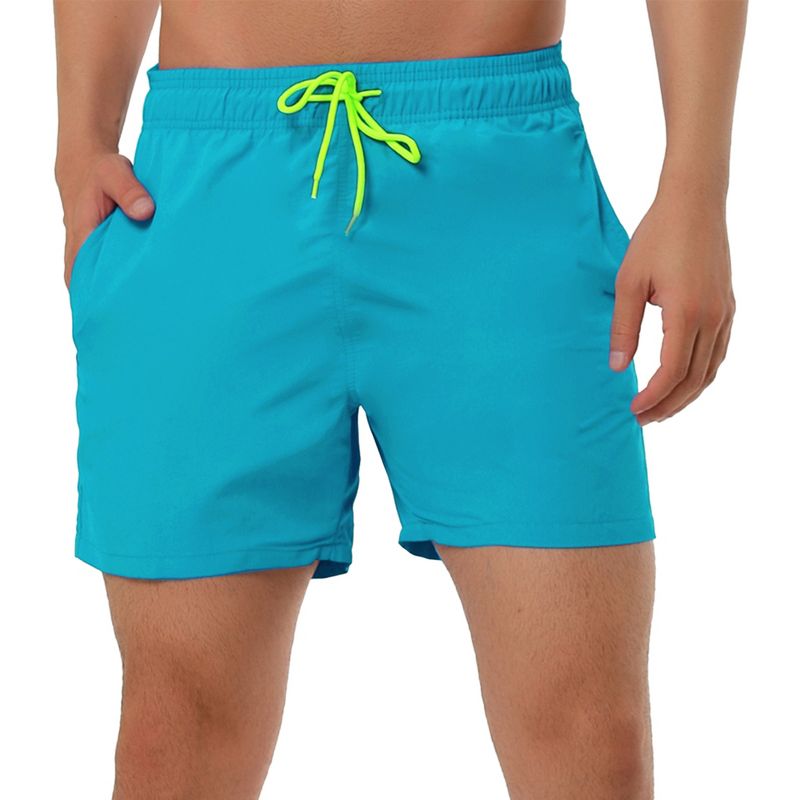 Lars Amadeus Men's Summer Beach Solid Color Mesh Lining Drawstring Waist Swim Shorts, 1 of 7