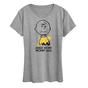 Women's - Peanuts - Smile More Worry Less Short Sleeve Graphic T-Shirt - 1 of 4
