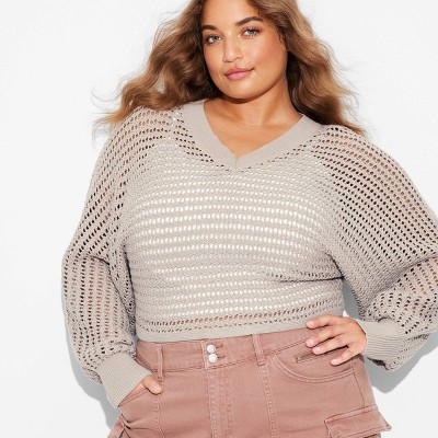 Women's V-Neck Open Work Pullover Sweater - Wild Fable™