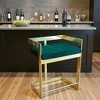 HomeRoots 30" Green and Gold Metal and Velvet Low Back Bar Height Bar Chair - 2 of 4