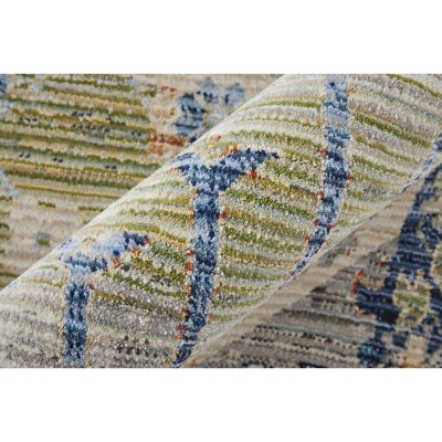 Rectangular Light Green and Blue Viscose Area Rug