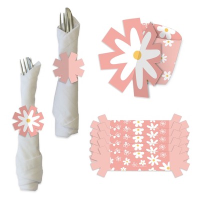 Big Dot of Happiness Pink Daisy Flowers - Floral Party Paper Napkin Holder - Napkin Rings - Set of 24