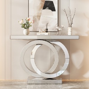 Modern Glam Mirrored Console Table with Crystal Accents for Entryway & Living Room - 1 of 4
