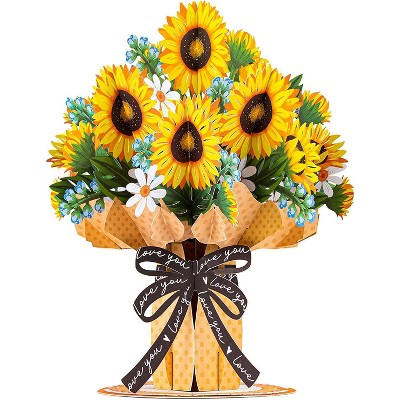 Paper Love HugePop 3D Sunflower Bouquet Pop Up Card, With Detachable Paper Bouquet, Gift for All Occasions - Jumbo 10" x 14" Cover