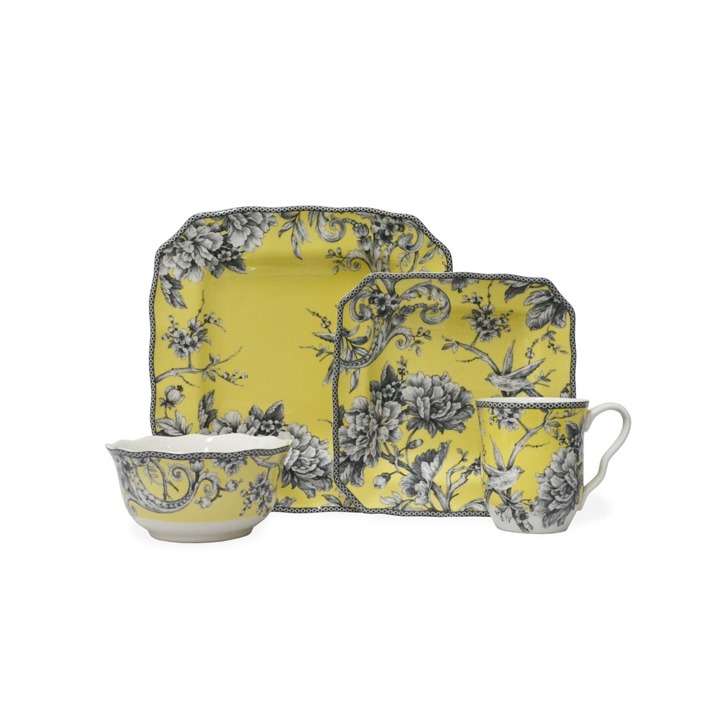 Photos - Other kitchen utensils 16pc Porcelain Adelaide Dinnerware Set Yellow - 222 Fifth Multicolor