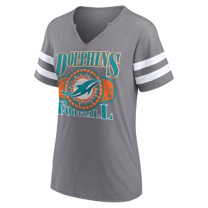 NFL Miami Dolphins Women's Gray Short Sleeve Split Neck T-Shirt - 1 of 3