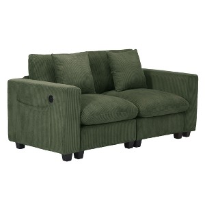 WestinTrends Hearthside 70" Modular Corduroy Loveseat Sofa With USB/Type-C Ports and Side Pockets - 1 of 4