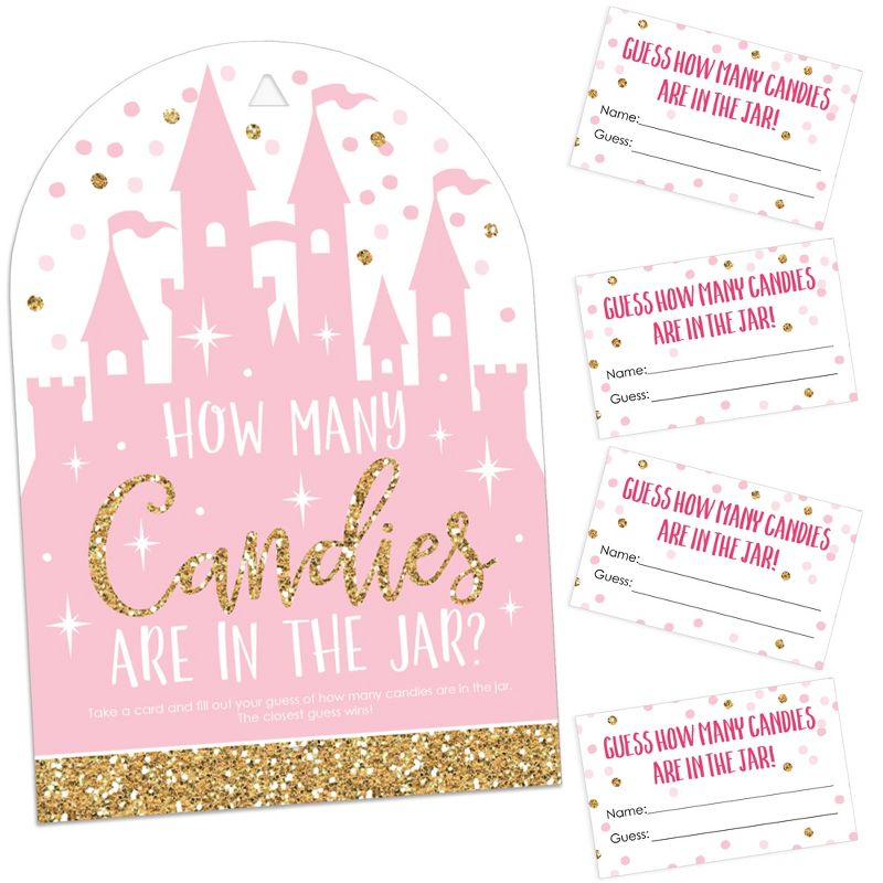 Big Dot of Happiness Little Princess Crown - How Many Candies Pink Baby Shower or Birthday Party Game - 1 Stand and 40 Cards - Candy Guessing Game, 1 of 9