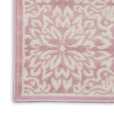 Hand-Knotted Ivory/Pink Floral Synthetic Easy-Care Rug 2' x 4'