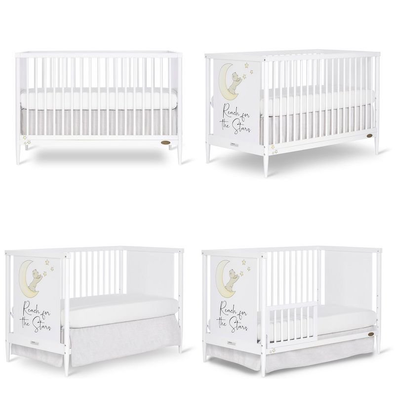 Dream On Me Moon Bear Reaching For The Stars 4 In 1 Modern Island Convertible Crib With Rounded Spindles Mural On One End Panel, White Finish, 6 of 8