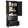 AOBABO 2-shelf And 2-drawer File Cabinet With Lock And Wheels, Metal File Cabinet, Modern Freestanding Cabinets, Bookshelves, Assembly Required - 2 of 4