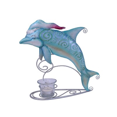 Beachcombers 11" METAL DOLPHIN with HAT TEALIGHT HOLDER