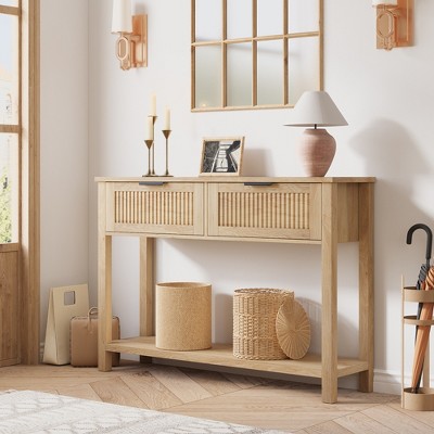 43" Farmhouse Entryway Table with 2 Drawers, Small Narrow Console Table with Storage Shelf for Living Room, Entrance, Hallway, Bedroom