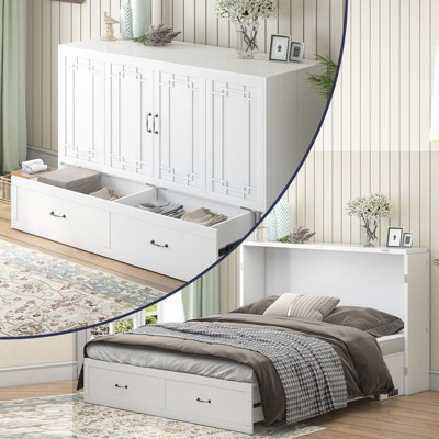 Mjkone Queen Murphy Bed with Mattress,Foldable Space-Saving Cube Cabinet Bed