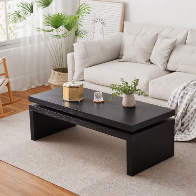 Rectangle Wood Coffee Table,47" Mid Century Modern Farmhouse Wooden Coffee Tables for Living Room Natural Solid Firwood Tabletop-Cuddlewood