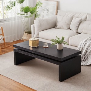 Rectangle Wood Coffee Table,47" Mid Century Modern Farmhouse Wooden Coffee Tables for Living Room Natural Solid Firwood Tabletop-Cuddlewood - 1 of 4