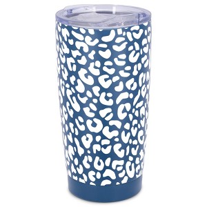 Elanze Designs 20 oz Stainless Steel On the Go Insulated Travel Tumbler With Push Top Lid, White Cheetah Leopard Print Blue - 1 of 4