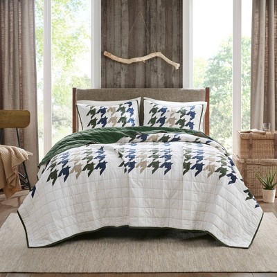 Hudson Oversized Green Cotton King Quilt Set