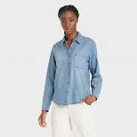 Women's Long Sleeve Linen Relaxed Fit Collared Button-Down Shirt - Universal Thread