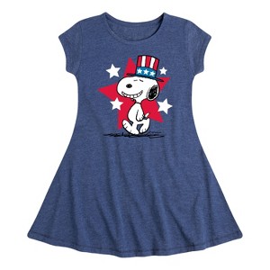 Girls' - Peanuts - Patriotic American Snoopy 4th of July Fit & Flair Cap Sleeve Dress - 1 of 3