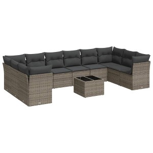 vidaXL 11 Piece Patio Sofa Set with Cushions Gray Poly Rattan - With Table - 1 of 4