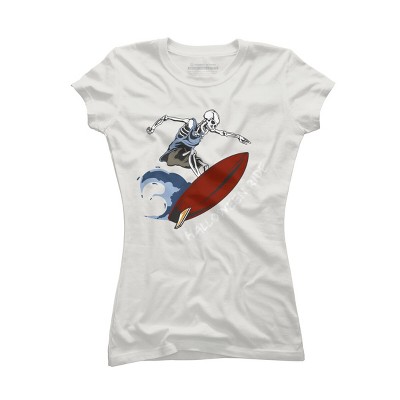 Junior's Design By Humans Halloween Surfing Zombie Skeleton Funny Costume t shirt By graceandfinn T-Shirt
