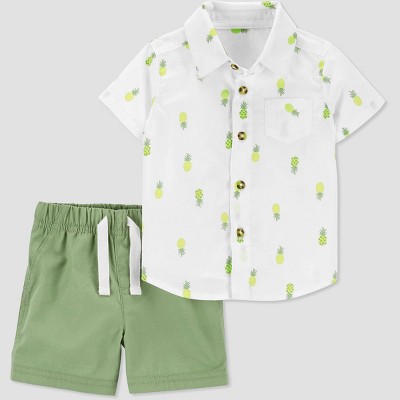 Image of Carter's Just One You®️ Baby Boys' 2pc Pineapple Top and Bottom Set - Olive Green/Ivory 3M