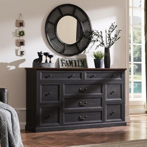 60″ Farmhouse 9 Drawer Dresser, Rustic Wood Organizer with 3 Size Drawers, Large Versatile Storage for Bedroom, Living Room, Hallway - 1 of 4