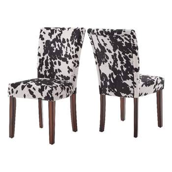 iNSPIRE Q Espresso Wood Cowhide Parsons Dining Chairs (Set of 2) in Black