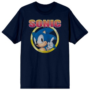 Sonic the Hedgehog Distressed Art Men's Navy Blue Short Sleeve Tee - 1 of 3