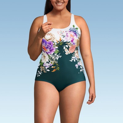 Lands' End Women's Chlorine Resistant Scoop Neck Soft Cup Tugless Sporty One Piece Swimsuit