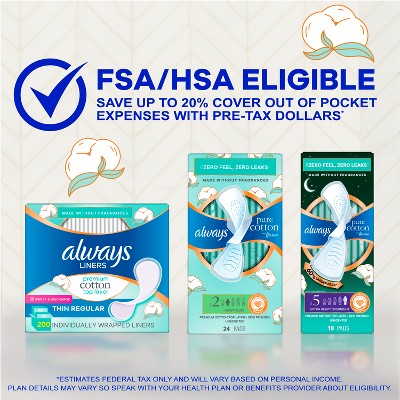 Always Pure Cotton Thin Daily Light Regular Panty Liner - 200ct