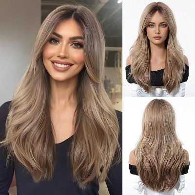 Jessie's Wig Long Straight Ash Blonde Wig for Women with Curtain Bangs Natural Synthetic Hair Wigs for Daily Party Use 20 Inch