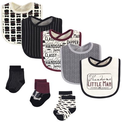 Hudson Baby Infant Boy Cotton Bib and Sock Set 8pk, Vintage Little Man, One Size