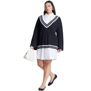 ELOQUII Striped Sweater Twofer Mini Shirt Dress - 1 of 3