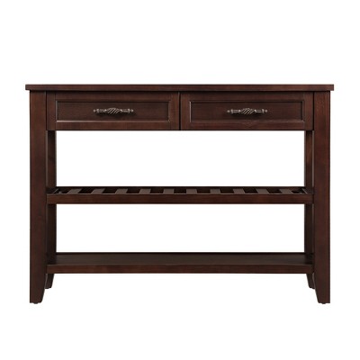 Hostack 42'' Console Table Sideboard with 2 Storage Drawers and 2 Tiers Shelves for Living Room and Dining Room, Espresso