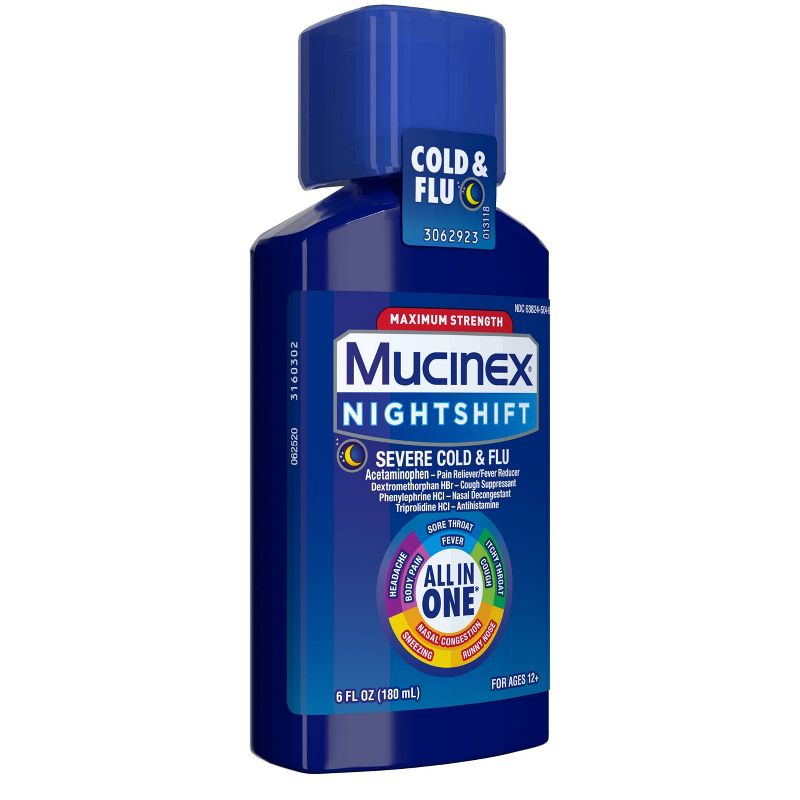 Mucinex Max Strength Severe Cold &#38; Flu Medicine Nighttime - Liquid - 6 fl oz, 3 of 5