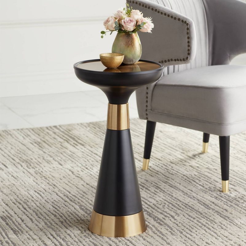 Studio 55D Roxanne Modern Glam Luxe Metal Round Accent Side End Table 13" Wide Black Gold for Spaces Living Room Bedroom Bedside Entryway House Office, 2 of 10