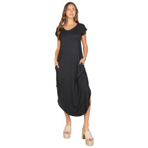 Slickblue Stylish V Neck Batwing Sleeve Long Dress with Hidden Pockets - Soft Stretch Material, 3 Color & Sizes - 1 of 4